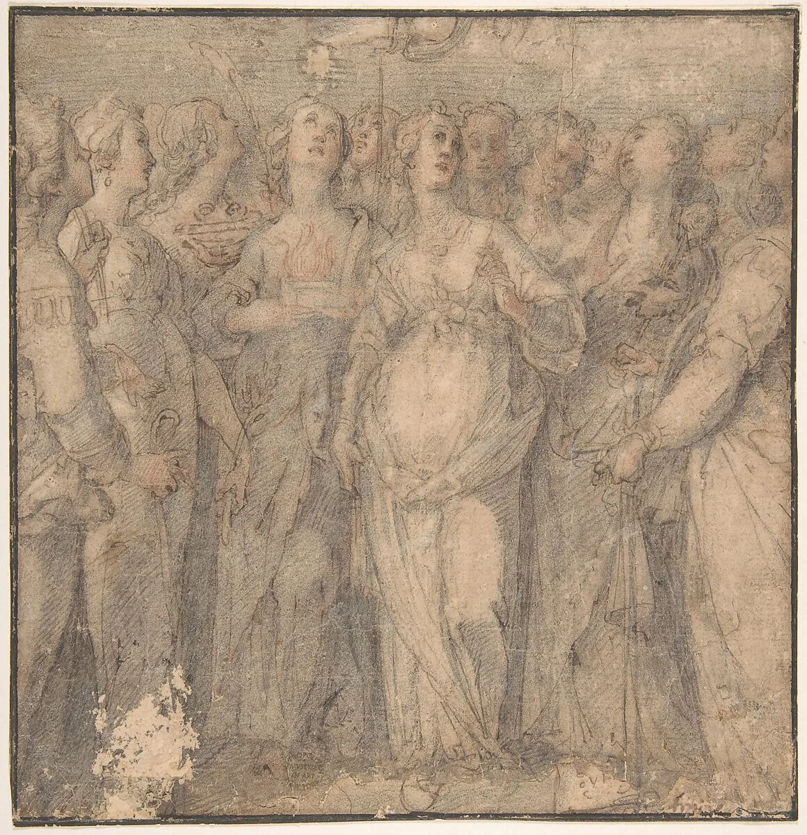 Group of Standing Female Saints (the Holy Virgins) — Anonymous, Italian, 16th to 17th century