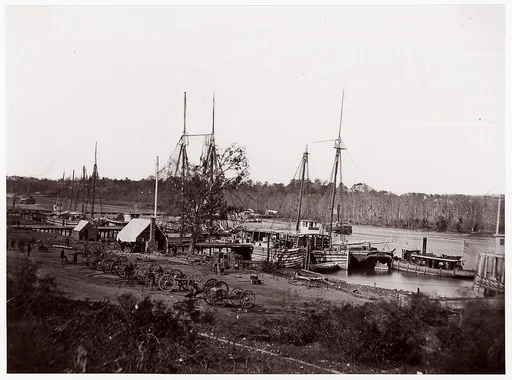 [Broadway Landing with Supply Boats, Appomattox River, Virginia]