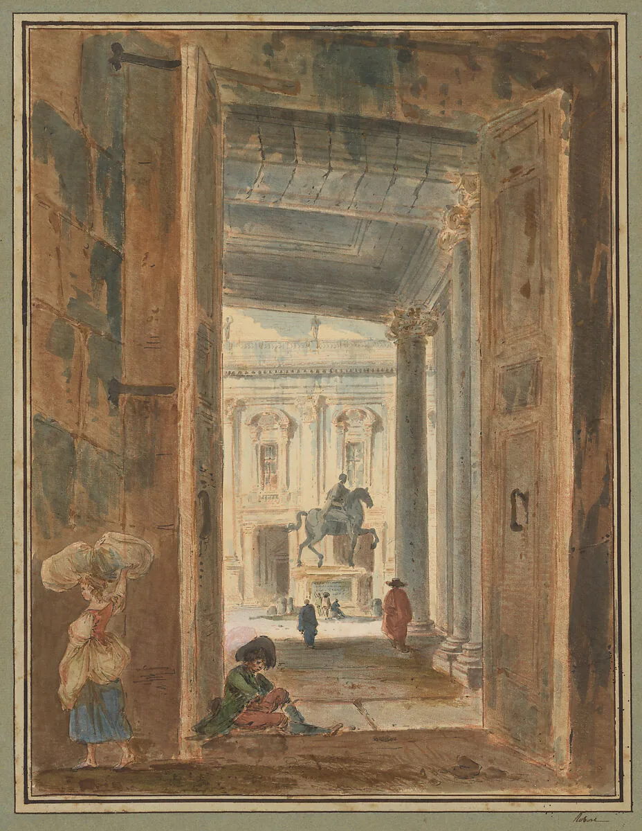 View of the Campidoglio with the Statue of Marcus Aurelius — Hubert Robert