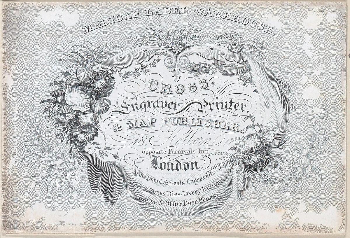 Trade Card for Cross, Engraver, Print and Map Publisher — Anonymous, British, 19th century