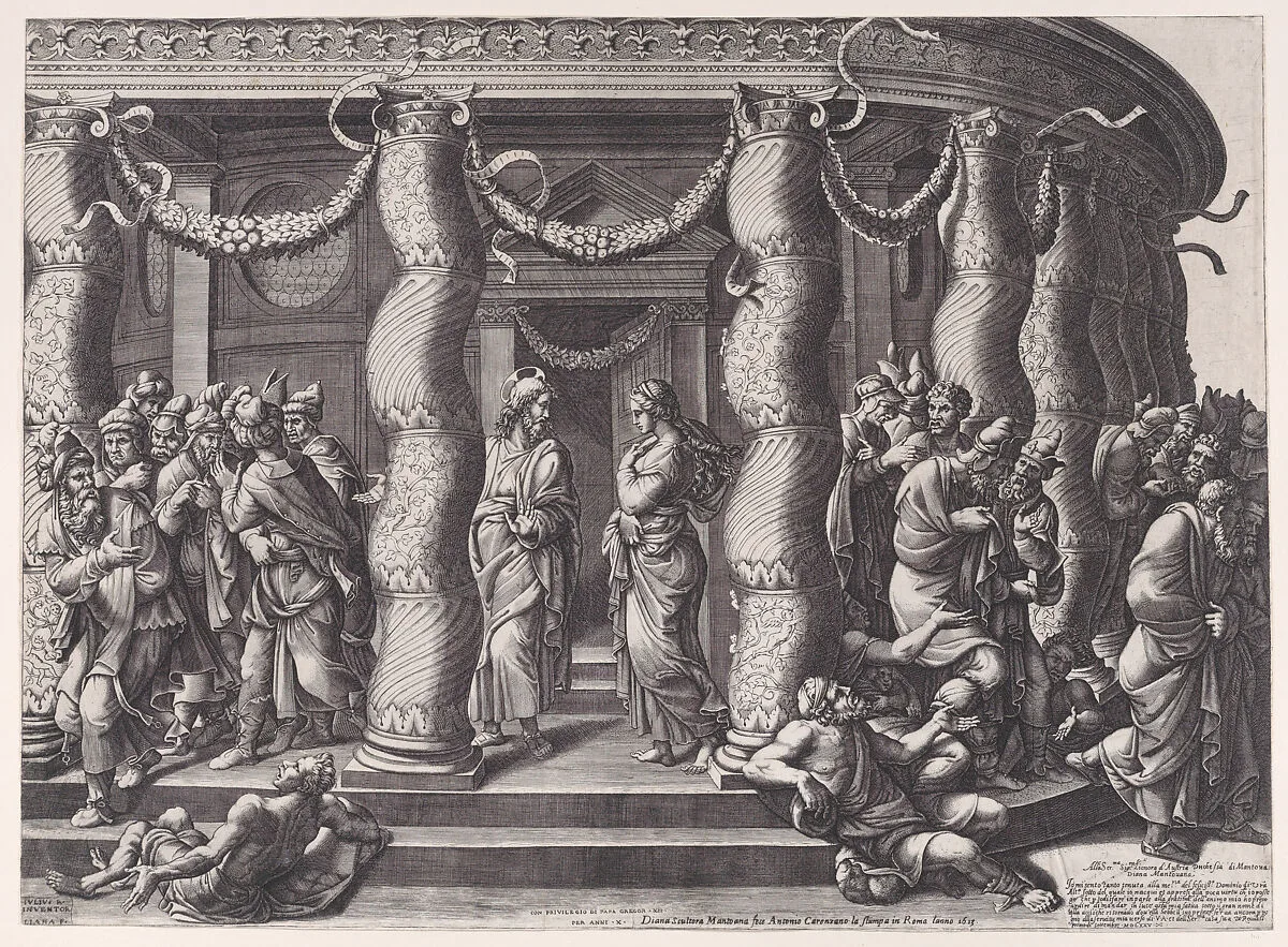 Christ and the woman taken in adultery — Antonio Caranzano|Giulio Romano|Diana Scultori