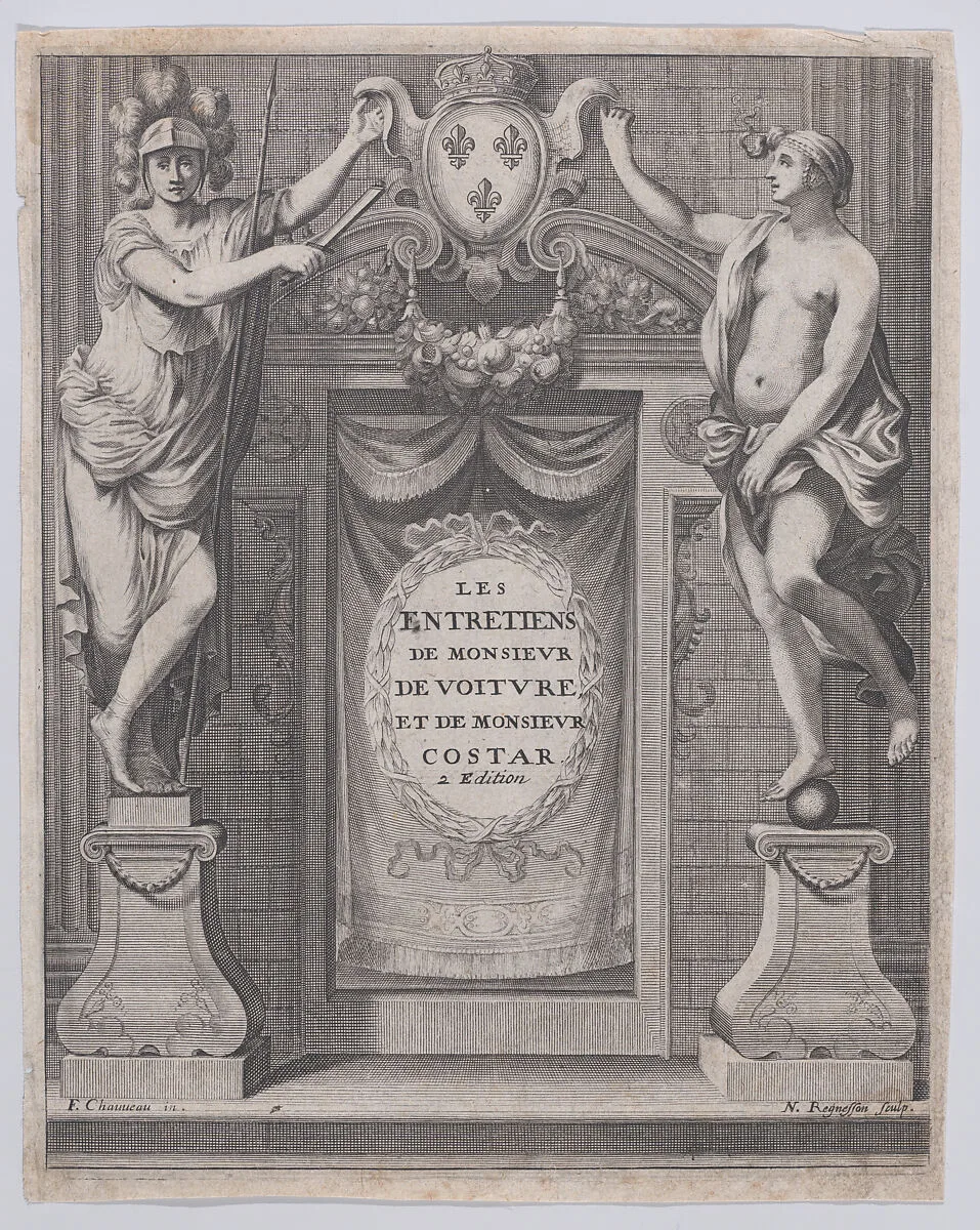 Frontispiece to Les Entretiens de Monsieur de Voiture et de Monsieur Costar — Nicolas Regnesson|François Chauveau