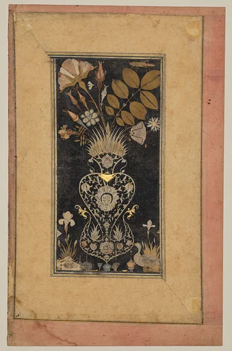 Album Page with Decoupe Vase of Flowers, Insects, and Birds