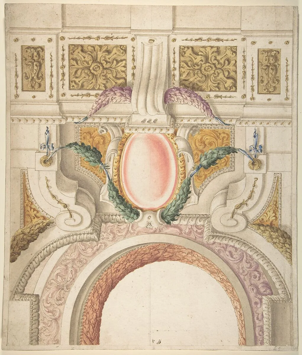 Design for a Part of a Ceiling and a Pediment — Giovanni Larciani ("Master of the Kress Landscapes")