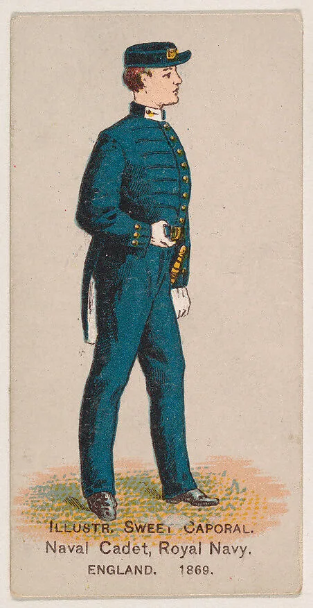 Naval Cadet, Royal Navy, England, 1869, from the Military Series (N224) issued by Kinney Tobacco Company to promote Sweet Caporal Cigarettes — Kinney Brothers Tobacco Company
