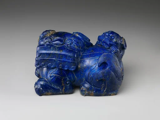 清 青金石子母獅|Lion and cub