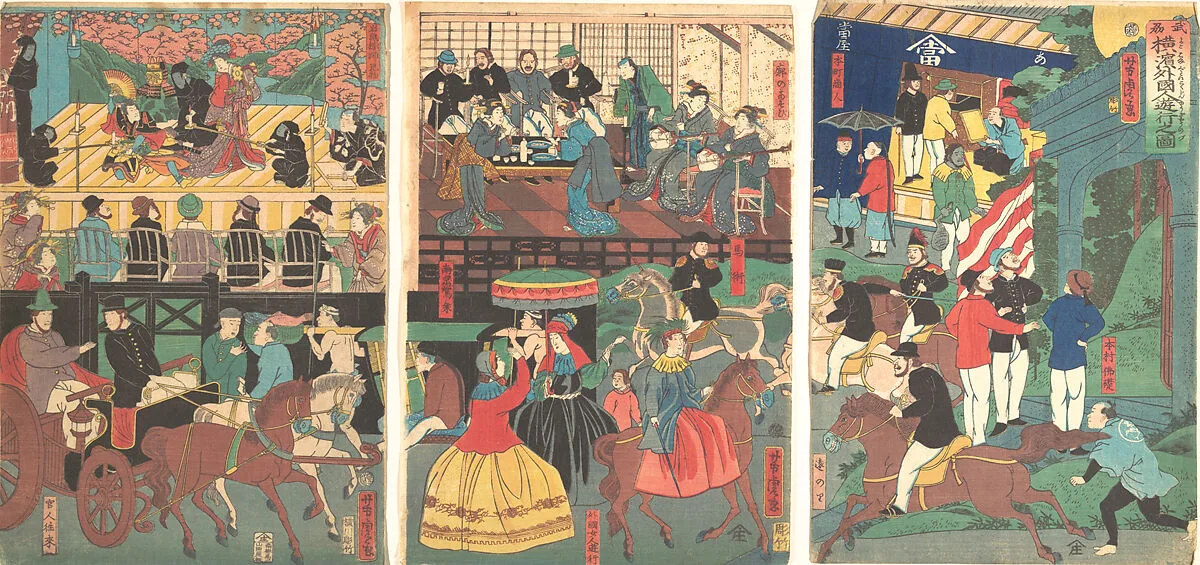 Bushu Yokohama gaikokujin yūkyō no zu|A View of the Amusements of the Foreigners in Yokohama, Bushu — Utagawa Yoshitora