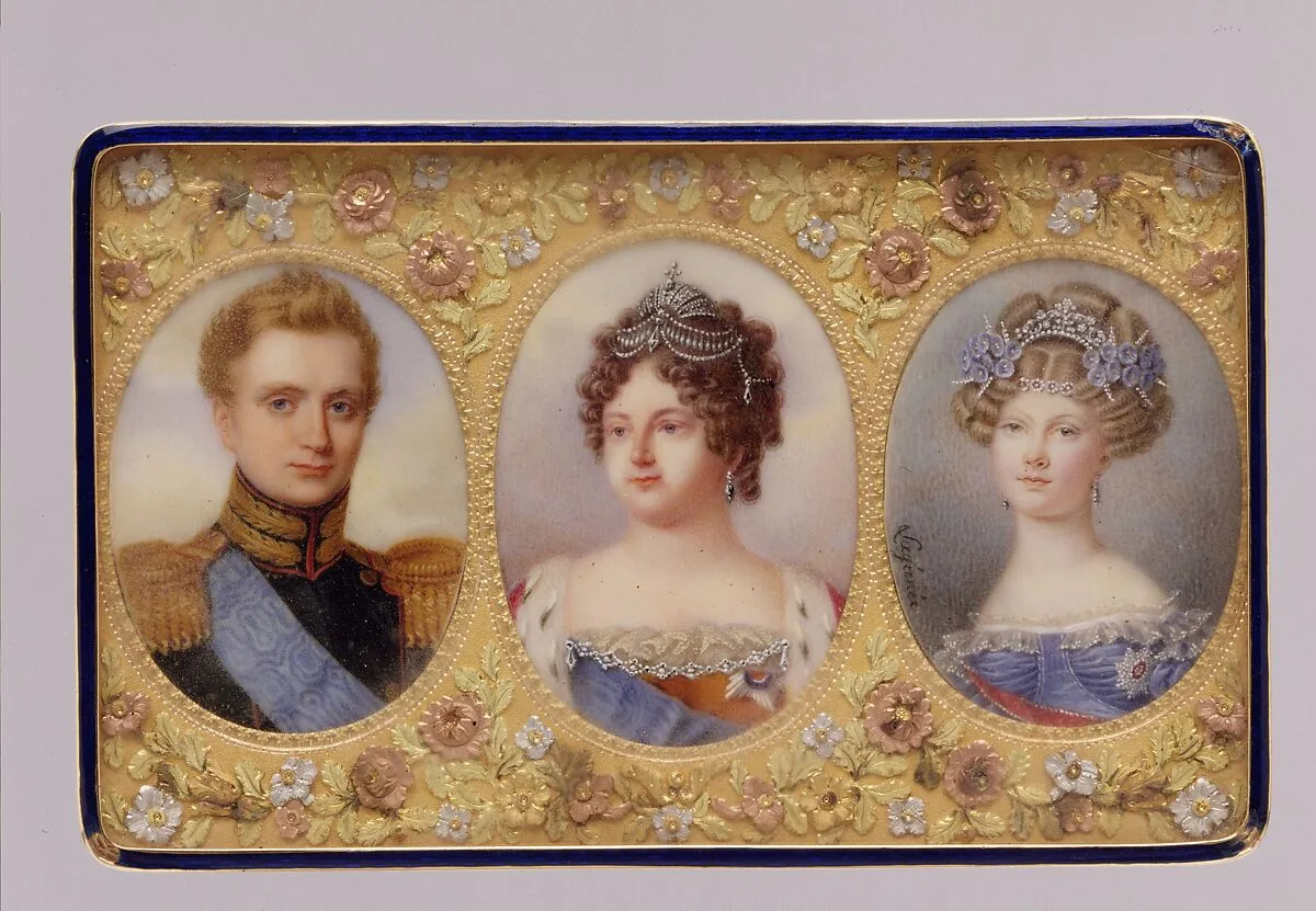 Snuffbox with portraits of Empress Maria Feodorovna, her Son Grand Duke Michael Pavlovich, and her daughter-in-law Elena Pavlovna — Anthelme François Lagrenée