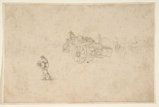 A Loaded Wagon and Several Human Figures.