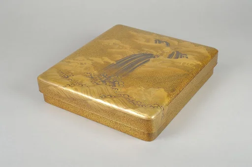 滝文字散し蒔絵硯箱|Writing Box (suzuribako) with Waterfall and Auspicious Characters