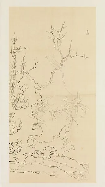 現代 謝稚柳 臨陳洪綬竹石幽禽圖 鏡片|Rock, Bamboo, and Bird on a Branch, after Chen Hongshou — Xie Zhiliu