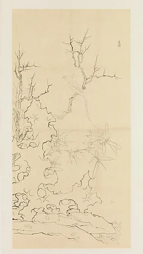 現代  謝稚柳   臨陳洪綬竹石幽禽圖   鏡片|Rock, Bamboo, and Bird on a Branch, after Chen Hongshou