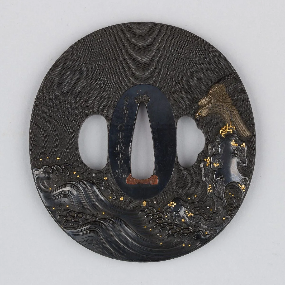 波濤に岩上鷹図大小 Sword Guard (<i>Tsuba</i>) — 石黒政常 Ishiguro Masatsune