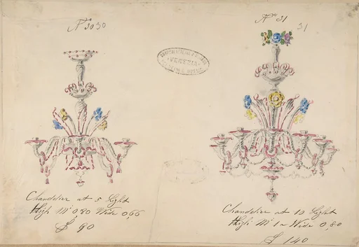 One of Twenty-Three Sheets of Drawings of Glassware (Mirrors, Chandeliers, Goblets, etc.)