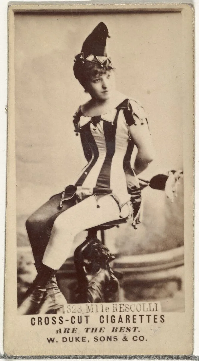 Card Number 323, Mlle. Rescolli, from the Actors and Actresses series (N145-3) issued by Duke Sons & Co. to promote Cross Cut Cigarettes — W. Duke, Sons & Co.