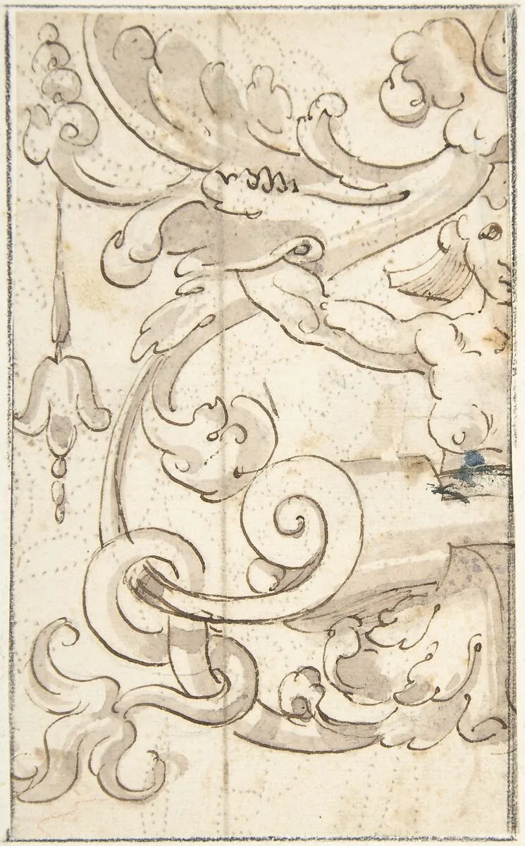 Fragment of Ornamental Drawing after the Antique; Half-harpy with Acanthus Rinceaux — Andrés de Melgar