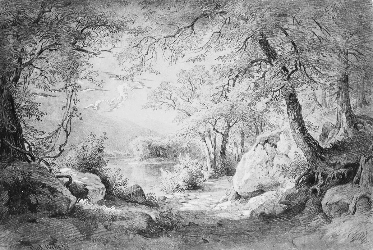 Wooded Landscape with Lake and Mountains (from the Cropsey Album) — Paul Weber