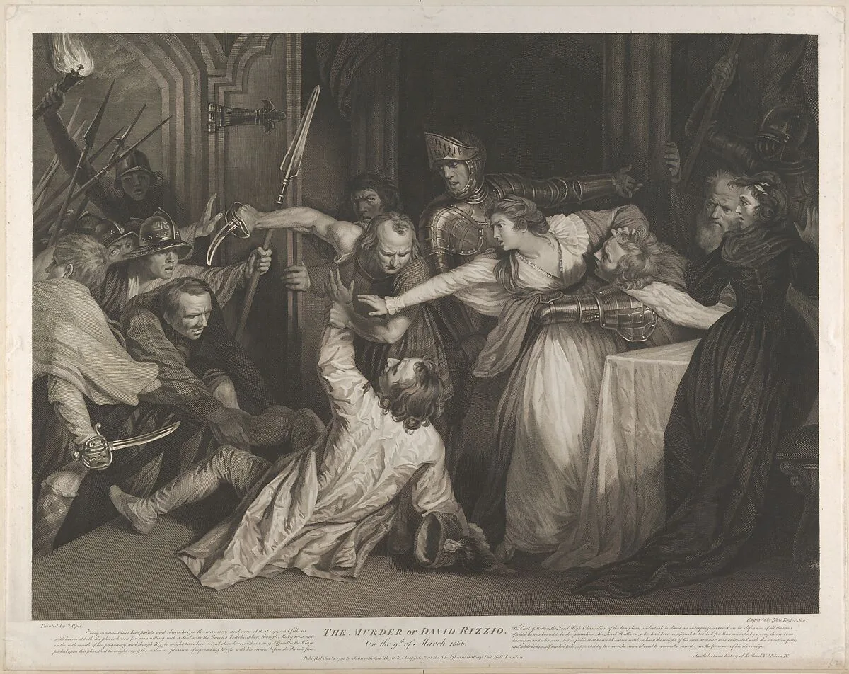 Mary, Queen of Scots witnessing the murder of David Rizzio — Mary, Queen of Scots|John Opie|Isaac Taylor, Jr.|John & Josiah Boydell