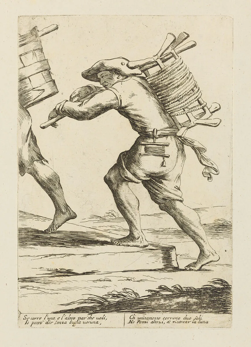 Two Well Cleaners, from Di Bologna l'Arti per via D'An.ibal' Ca.rac, plate 27 — Giuseppe Maria Mitelli|Annibale Carracci|Giovanni Giacomo De Rossi