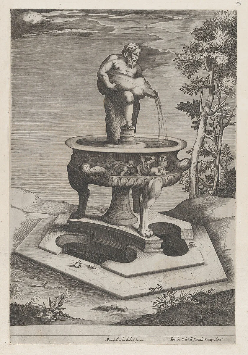 Speculum Romanae Magnificentiae: A Fountain and Basin — Pieter Perret|Claudio Duchetti|Giovanni Orlandi