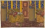 Repetitive Pattern with a Door, an Umbrella Stand, and a Basket of Flowers — Anonymous, French, 20th century
