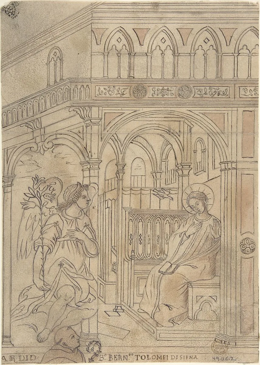 Annunciation with Beato Bernardo Tolomei di Siena — Anonymous, Italian, 19th century