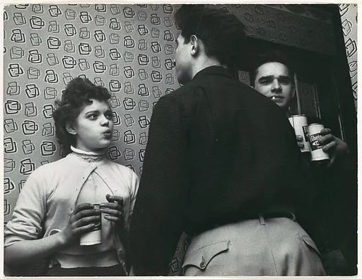 [Young Woman and Two Men with Cans of Rheingold Beer in Apartment: From "The Fighter," Pageant Magazine, February 1954]