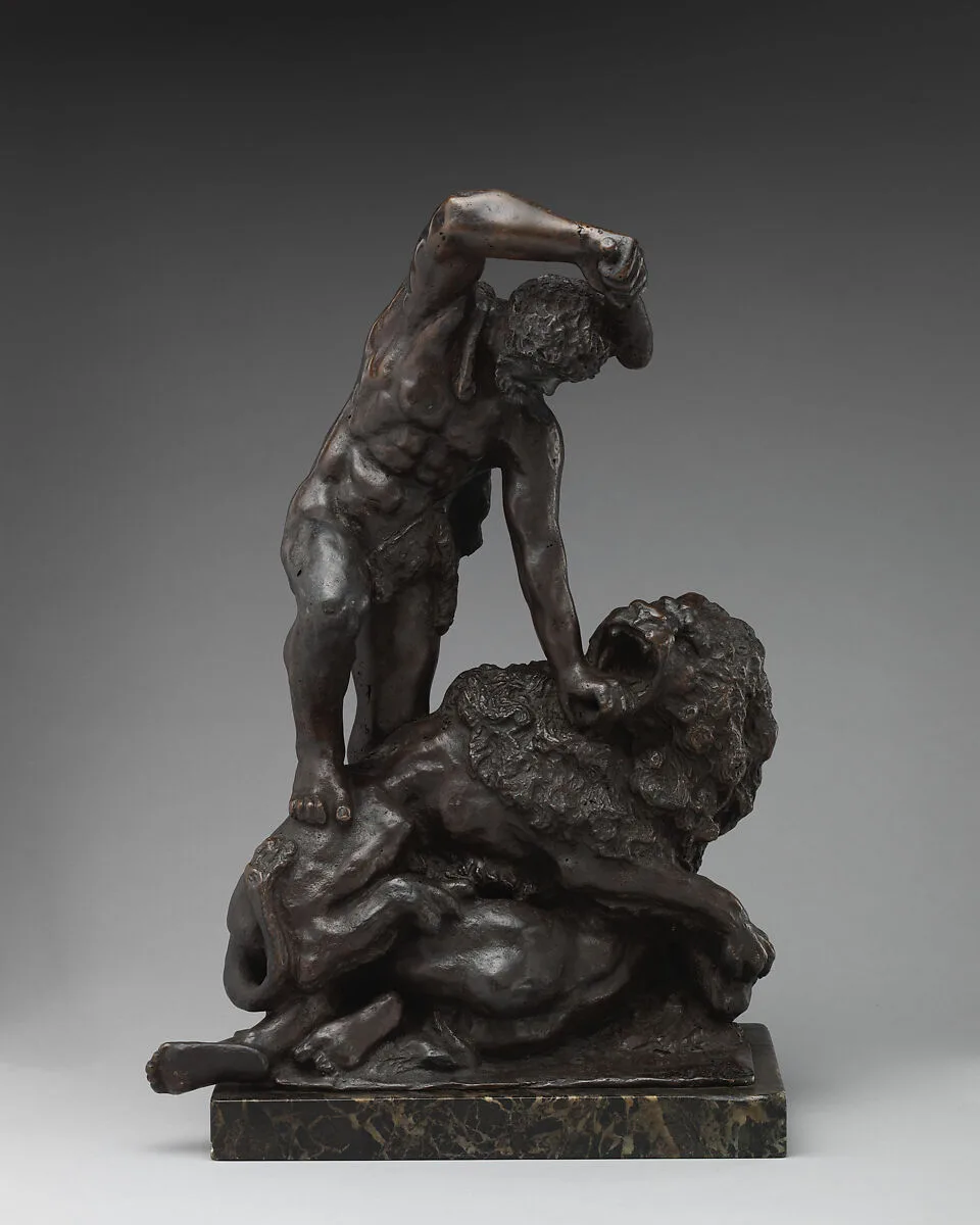 Two Men Fighting a Lion — Unknown