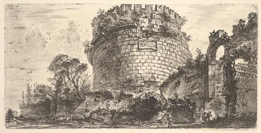 Plate 20: Tomb of Caecilia Metella called the Capo di Bove (Ox Head) (Sepolcro di Metela detto Capo di Bove), from "Alcune Vedute di Archi Trionfali ed altri monumenti inalzati da Romani parte di quali se veggono in Roma e parte per l'Italia" (Some Views of Triumphal Arches and other monuments erected by the Romans, some of which are in Rome and some elsewhere in Italy)