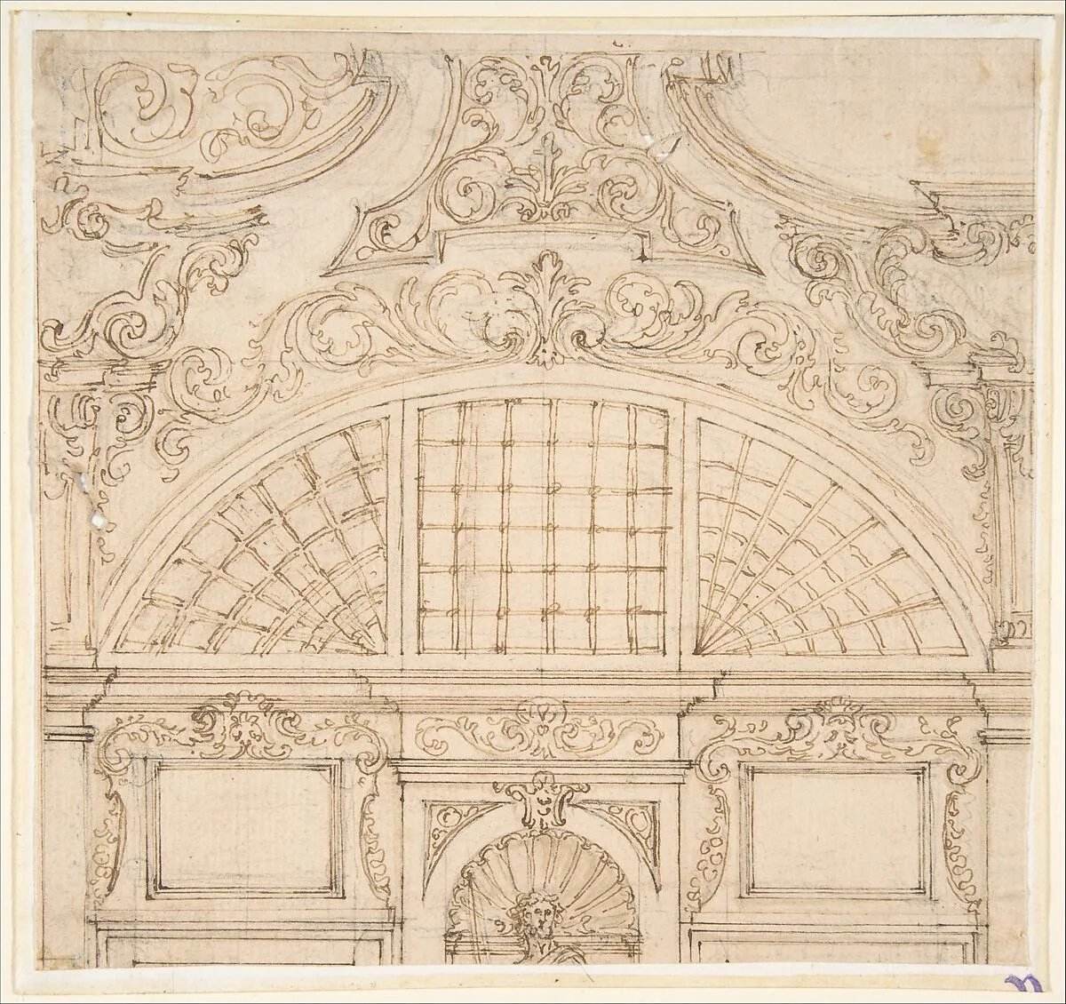 Design for the Upper Half of a Wall Elevation with a Semicircular Window — Giovanni Battista Foggini