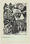 Plate 42: allegory relating to the departure from Mexico of Victoriano Huerta, jeering, pointing figures, from the portfolio 'Estampas de la revolución Mexicana' (prints of the Mexican Revolution) — Fernando Castro Pacheco|Taller de Gráfica Popular