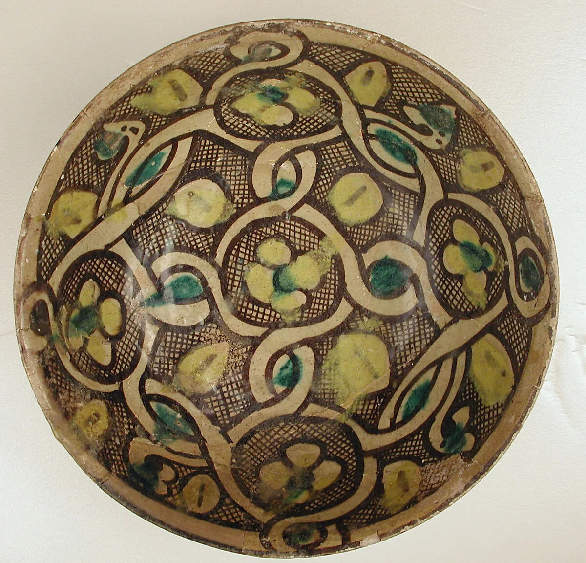 Bowl with Interlace Pattern and Yellow Flowers — Unknown