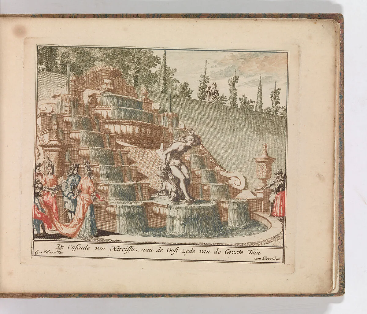 'De Cascade van Narcissus, aan de Oost-zyde van de Groote Tuin', in: Tooneel Der Voornaamste Nederlands Huizen, En Lust Hoven, Naar T Leven Afgebeeld — Lorenz Scherm|Carel Allard