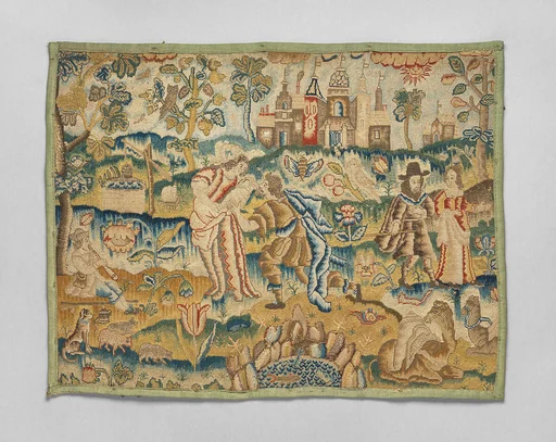 Panel with stumpwork embroidery