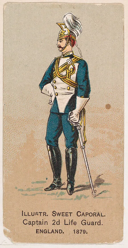 Captain, 2nd Life Guard, England, 1879, from the Military Series (N224) issued by Kinney Tobacco Company to promote Sweet Caporal Cigarettes — Kinney Brothers Tobacco Company