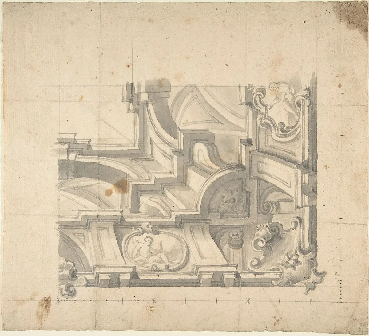 1/4 Design for a Painted Ceiling, architectural perspective — Anonymous, Italian, Piedmontese, 18th century