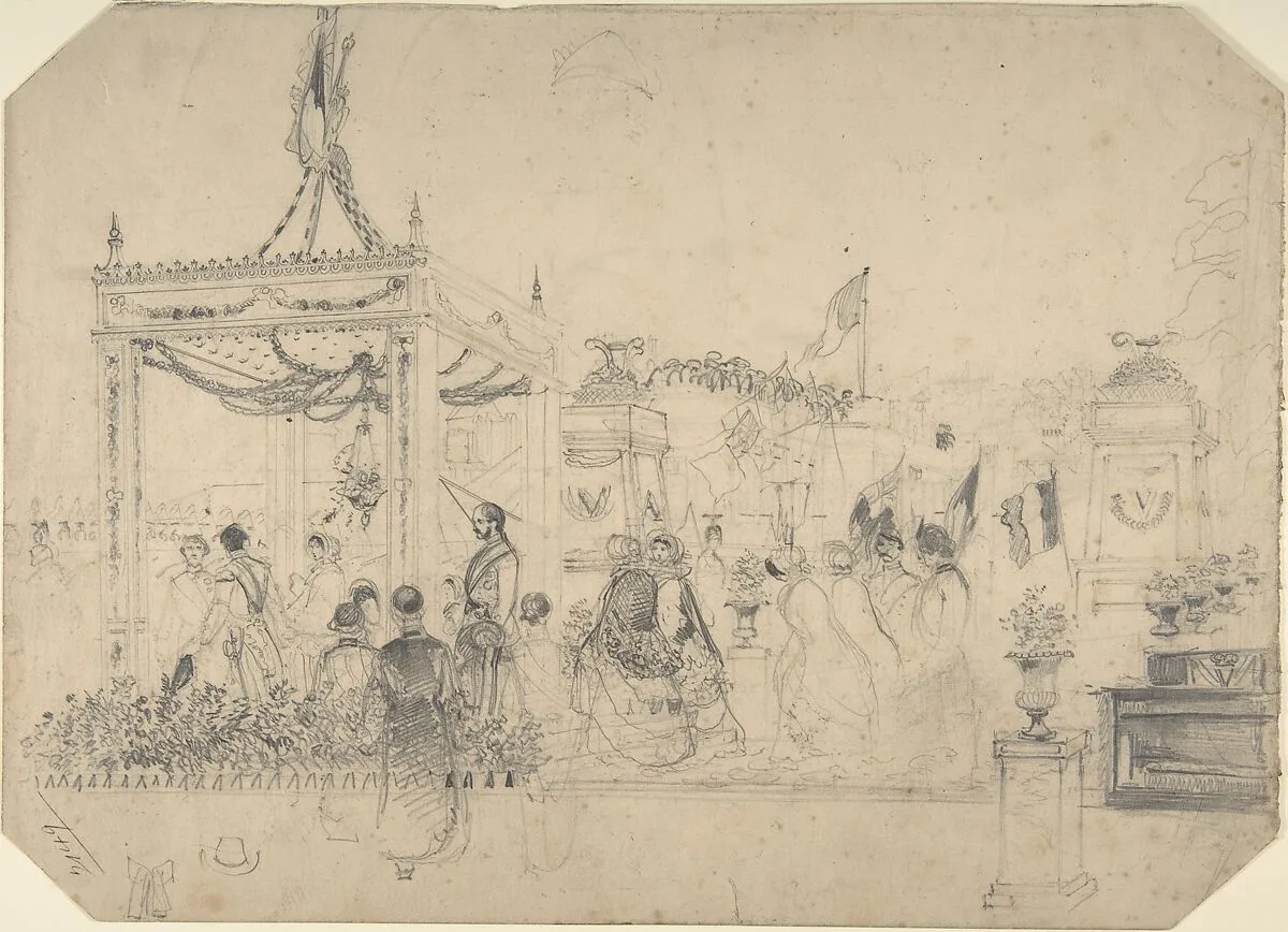 Victoria and Albert Arriving in France for a State Visit (recto); Welcome Arch (verso) — Anonymous, British, 19th century