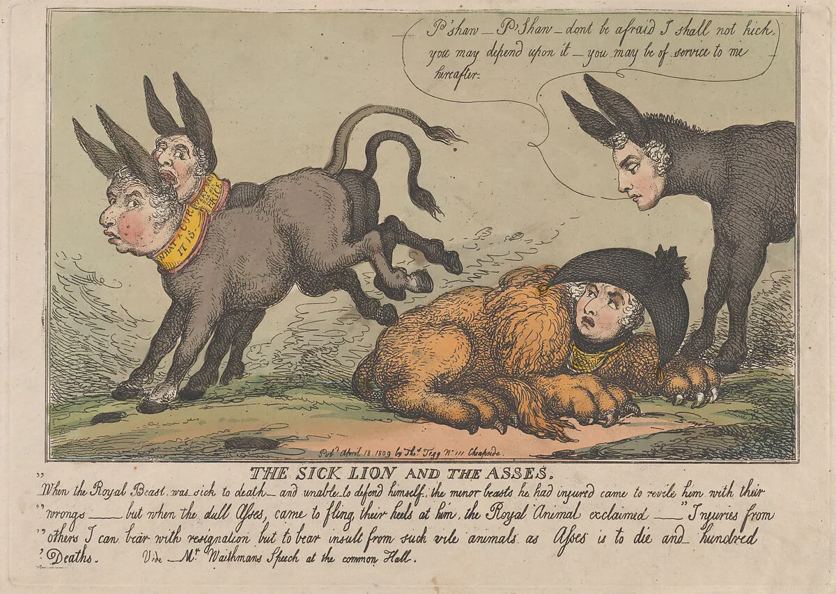 The Sick Lion and The Asses — Thomas Tegg|Thomas Rowlandson