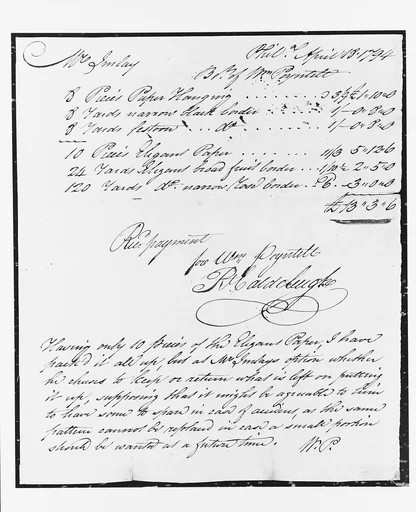 Manuscript of a Receipted Bill for Wallpaper