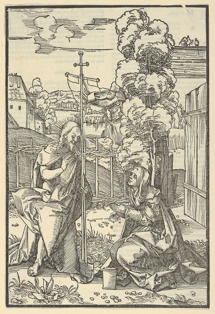 Christ Appearing to Mary Magdalen (Noli Me Tangere), from Speculum passionis domini nostri Ihesu Christi — Hans Schäufelein|Ulrich Pinder|Friedrich Peypus