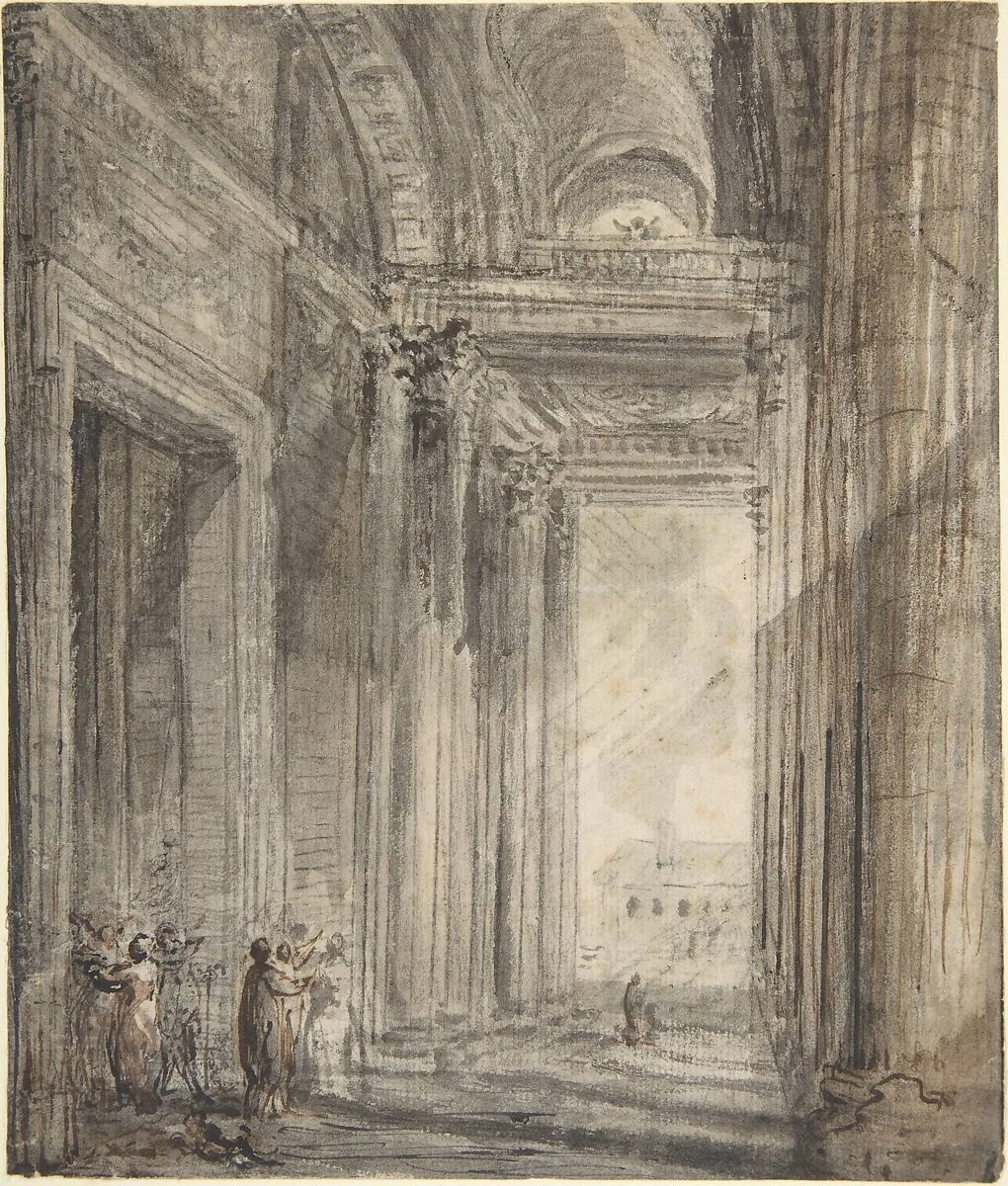 Figures in the Portico of Sainte-Geneviève le Panthéon, Paris — Gabriel de Saint-Aubin