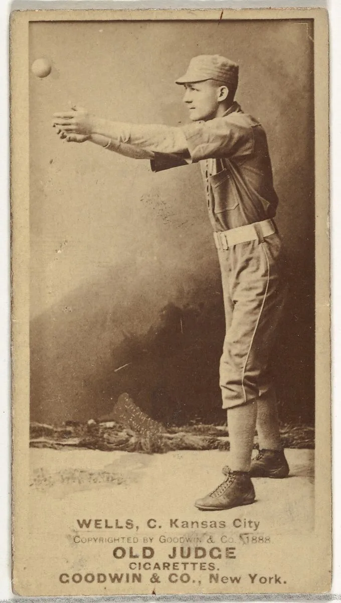 Wells, Catcher, Kansas City Cowboys, from the Old Judge series (N172) for Old Judge Cigarettes — Goodwin & Company