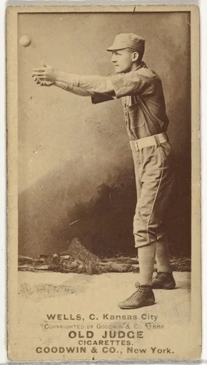 Wells, Catcher, Kansas City Cowboys, from the Old Judge series (N172) for Old Judge Cigarettes