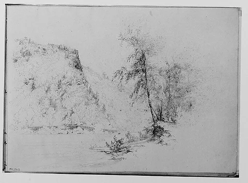 River [Delaware?] Bank Scene with Cliff (from Sketchbook)