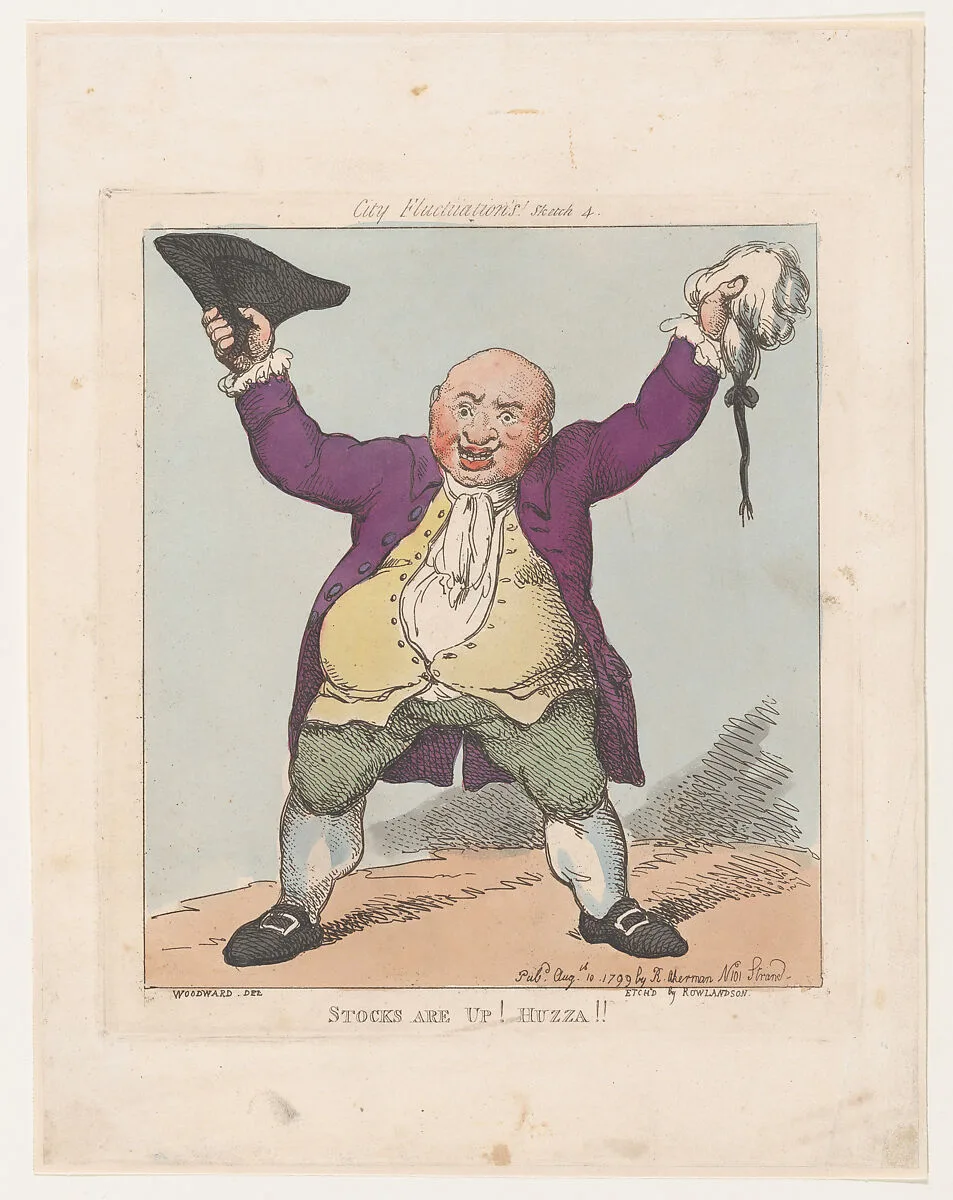 Stocks Are Up! Huzza!! — George Murgatroyd Woodward|Rudolph Ackermann, London|Thomas Rowlandson