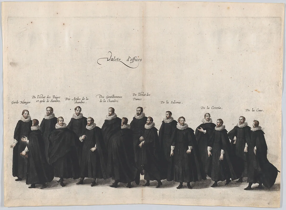 Plate 15: Valets marching in the funeral procession of Archduke Albert of Austria; from 'Pompa Funebris ... Alberti Pii' — Jacques Francquart|Cornelis Galle I