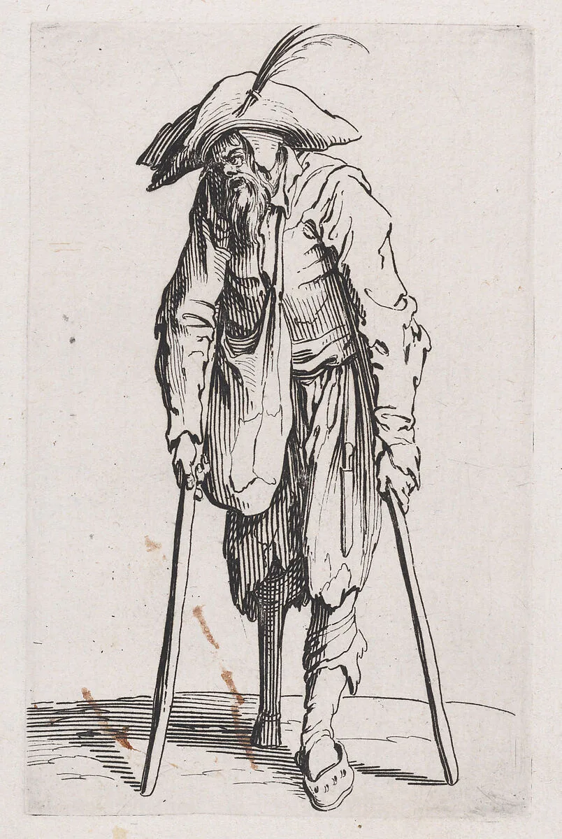 Le Mendiant a la Jambe de Bois (The Beggar with the Wooden Leg), from "Les Gueux suite appelée aussi Les Mendiants, Les Baroni, ou Les Barons" (The Beggars, also called the Barons) — Jacques Callot