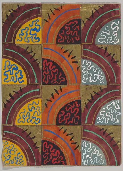 Panel Divided into Rows of Gold Tiles with Segmented Circles — Anonymous, French, 20th century