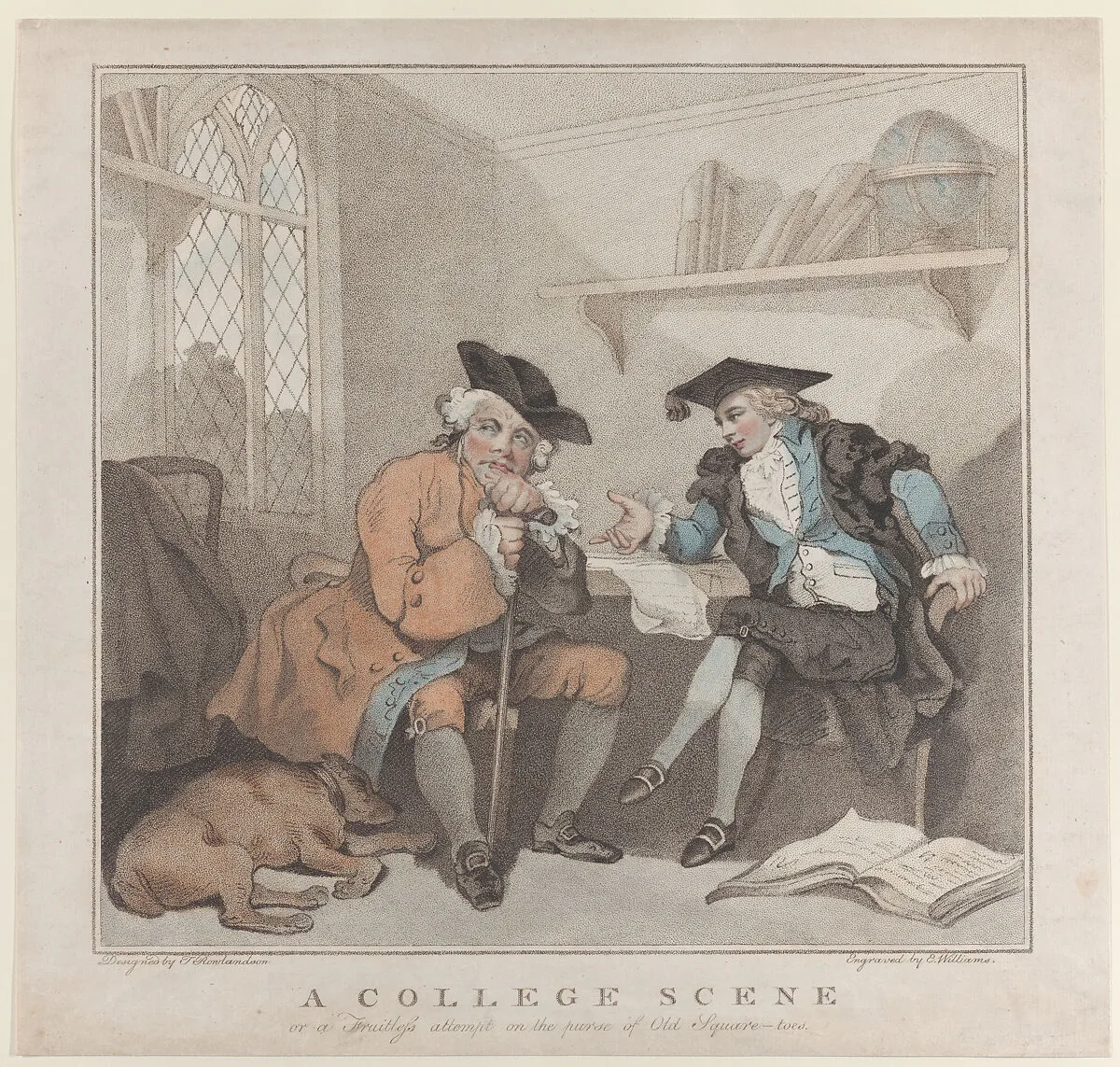 A College Scene, or a Fruitless Attempt on the Purse of Old Square-toes — Thomas Rowlandson|John Raphael Smith|Edward Williams the Elder