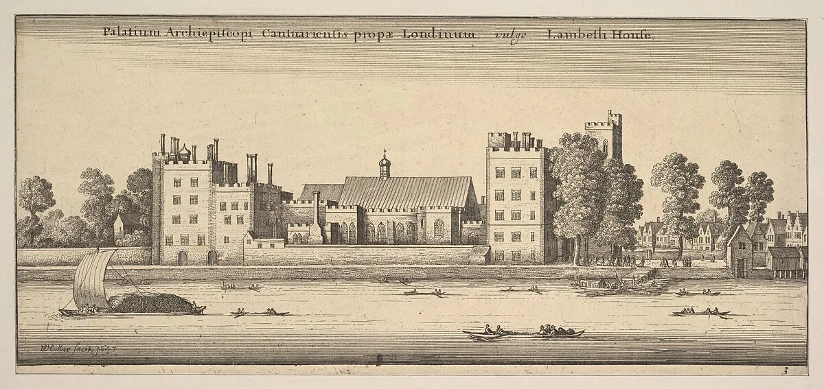 Palatium Archiepiscopi Cantuariensis propae Londinum vulgo Lambeth House (Lambeth House: Palace of the Archbishop of Canterbury, London) — Wenceslaus Hollar